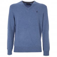 Pull bleu col V laine