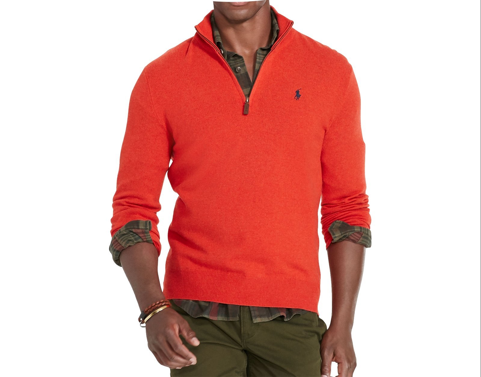 RALPH LAUREN Pull camionneur orange en laine ...